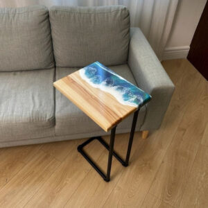 Wooden & Resin Art  Side table With Aluminum Stand