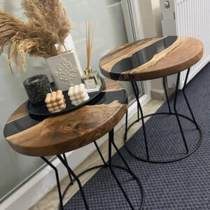 Wooden Side Table with Aluminum Stand (30.48x30.48x2.54)