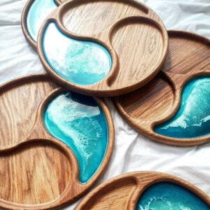 Wooden Tray With Resin Art