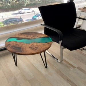 Wooden Side Table With Resin Art (30.48x30.48x2.54)